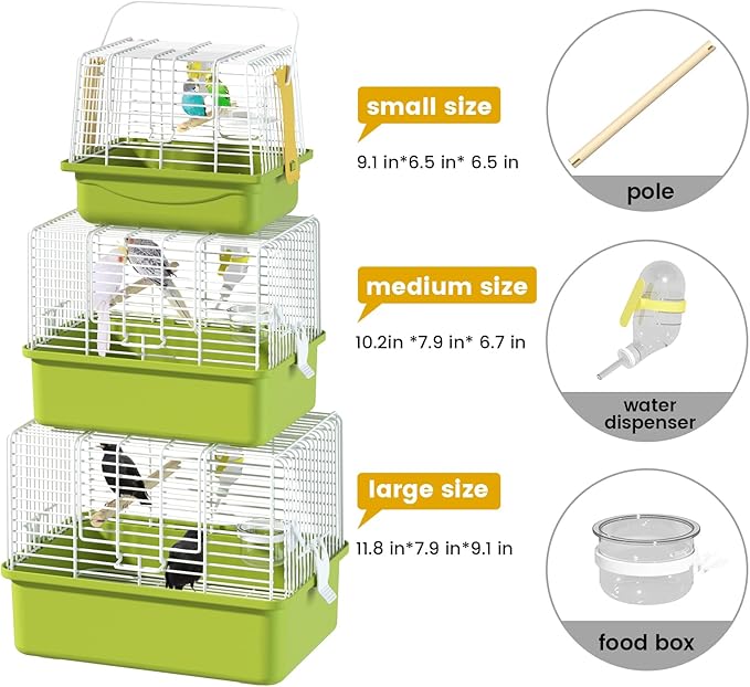 Small Bird cage,Travel Cage for Birds and Small Animals, Parakeet cage,Bird Carrier Travel cage,Bird Travel cage, jaulas para pájaros,Green,(Size:S,M,L) (S)