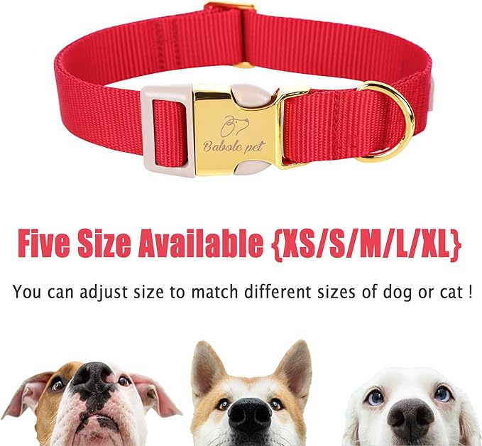 Nylon Dog Collar - Adjustable Burgundy Red Soft Webbing Dog Collars for Small Medium Large Dogs Boy Girl Puppy Collar with Safety Metal Buckle L