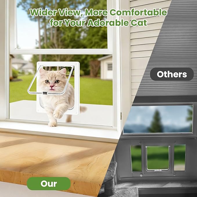 Cat Door for Window, 4 Locking Modes for Safety Cat Window Door, Fits 14"-24" Width Window, Durable Weatherproof design Cat Door, Magnetic Closure, Wider View, Pet Door With Safe & Comfortable for Cat