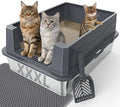 FURTIME XXXL Extra Large Stainless Steel Litter Box with Lid, Large Cat Litter Box for Big Cat, Large Metal Cat Box with High Sided, Non-Stick, Easy Cleaning, Includes Scoop and Mat