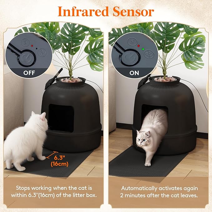Lifewit Cat Litter Box, Hidden Enclosure Litter Tray with Odor Control System& Carbon Filter in Living Room, Bedroom, Corner with Faux Plant& Plastic Scoop, 48 x 120 cm/19x47, Black