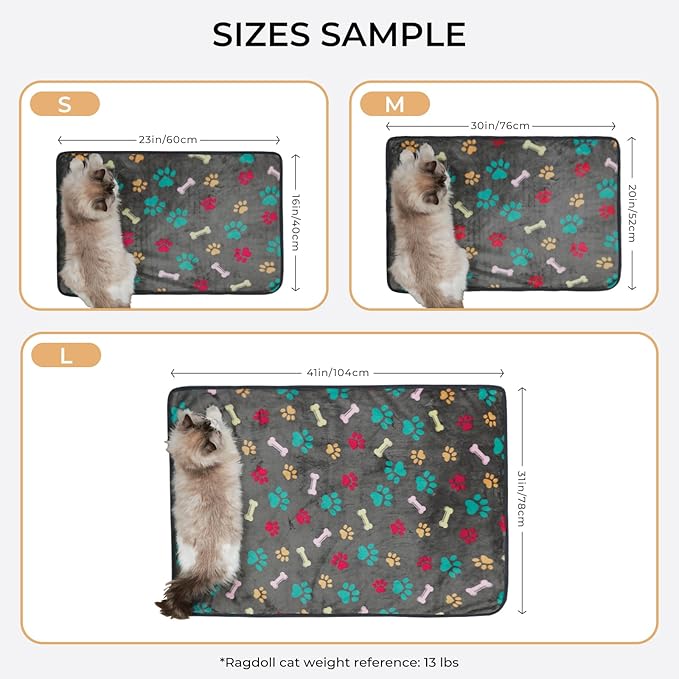 Luciphia 1 Pack 3 Blankets Fluffy Premium Fleece Pet Blanket Flannel Paw Bone Printed Throw for Dog Cat(Small 23"x16", Grey)