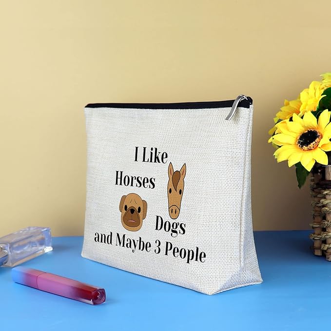 Dog Horse Lover Gifts Makeup Bag Dog and Horse Gifts for Girls Women Cosmetic Bag Cowgirl Equestrian Gifts Dog Mom Gift Birthday Christmas Gift for Dog Horse Lover Friend Sister Travel Makeup Pouch