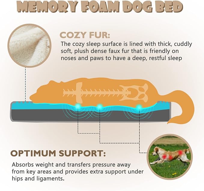 Memory Foam Medium Dog Bed, Cooling Dog Beds for Medium Dogs, Washable Orthopedic Pet Bed for Crate with Joint Relief Memory Foam, Waterproof Liner and Plush Cover (29"x 18", Beige)