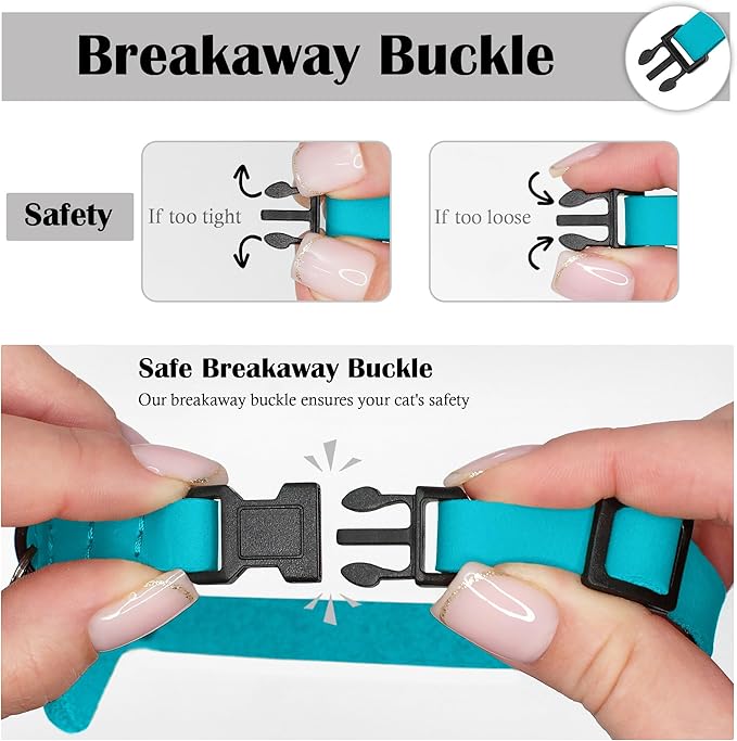 Breakaway Airtag Cat Collar with Removable Bell - Leather Pet Collar with Apple Air Tag Holder - Adjustable GPS Collars for Girl Boy Cats Kitten Puppy - Lightweight, Cute and Comfortable (Aquamarine)