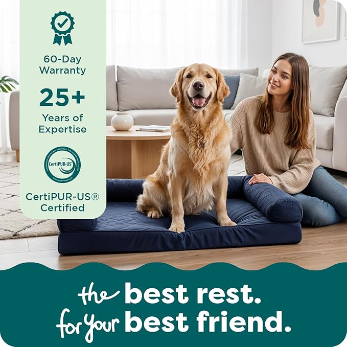 Furhaven Orthopedic Dog Bed for Large Dogs w/ Removable Bolsters & Washable Cover, For Dogs Up to 95 lbs - Quilted Sofa - Toasted Brown, Jumbo/XL