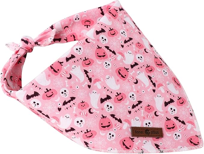 Lionet Paws Cotton Halloween Dog Bandanas Pink,Pumpkin Comfortable Dog Bandana Bibs Scarf Dogs Kerchief,Autumn Scarves for Medium Large Dogs Pets
