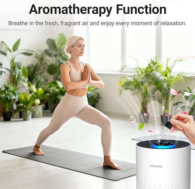 2 Pack Air Purifiers for Bedroom Home, Cobectal Air Cleaner with H14 True HEPA 3-in-1 Filter for Room up to 1050 ft², Sleep Mode & Aroma Function, Portable Air Purifiers for Office, Dorm, RVs, White