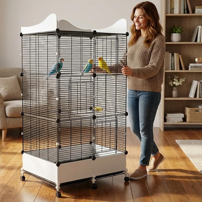 Encrypted Bird Cage Large Bird Cages 57-Inch, Top Storage Space, Bottom Splash Guard with Essential Bird Supplies – Durable & Spacious Aviary – Budgies & Cockatiels