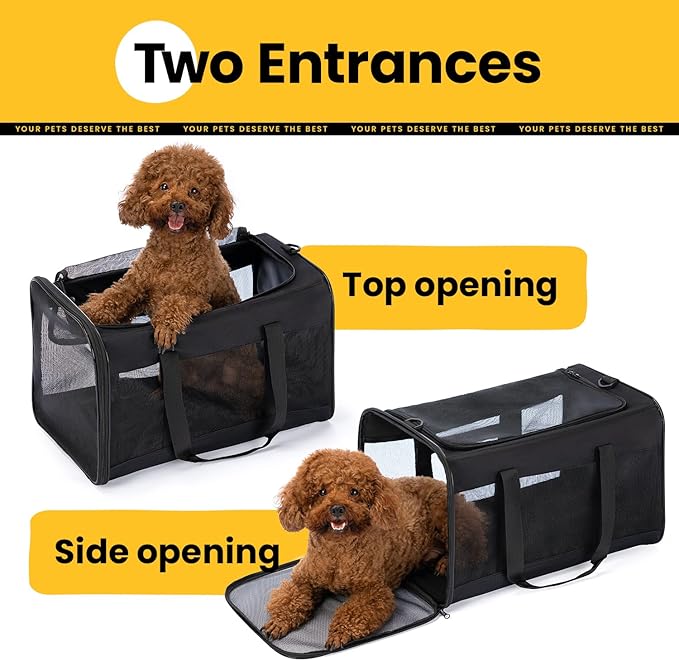 Dog Carrier Bag,Soft-Sided Pet Carriers for Dogs with 4-Sided Mesh, Cat Transport for Large Cats Small Dog Up to 20lb,Collapsible Dat Travel Carrier-L,Black