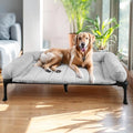 Veehoo Orthopedic Elevated Dog Bed with Fluffy Plush Bolster Cushion, Indoor Raised Dog Beds for Large Dogs, Soft Pet Sofa Cot with Removable Washable Mat, No-Slip Feet, 49 x 33 inches, Grey