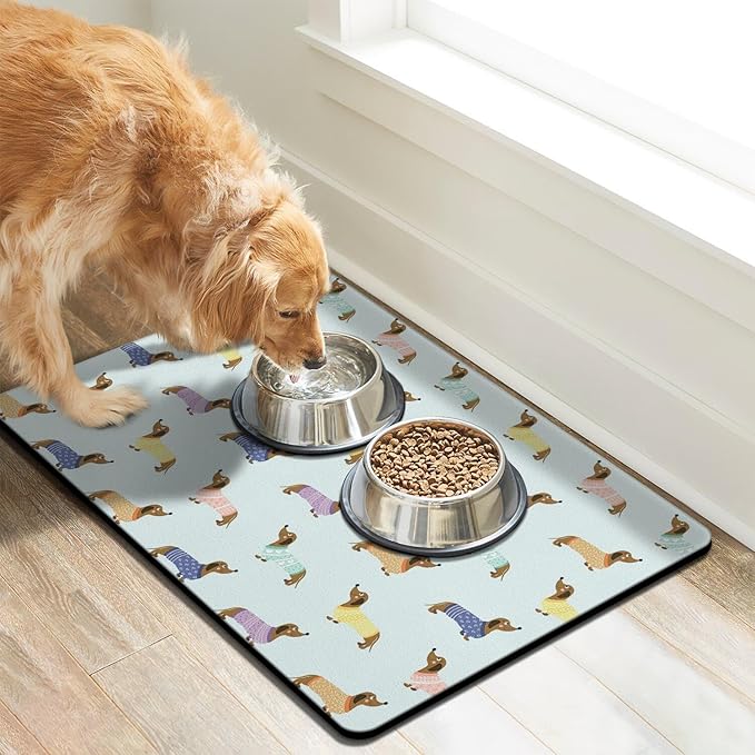 Dachshund Dog Food & Water Mat, Pet Feeding Mat for Floor Non-Slip Waterproof, Super Absorbent Cat Bowl Mat, Easy to Clean Eco-Friendly Durable Pet Placemat,24" × 32"