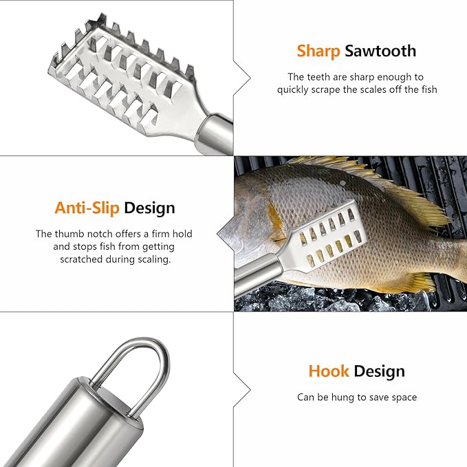 2 Pcs Fish Tweezer 2 Pcs Fish Scale Remover, Fishbone Tweezers Descaler Cleaner Scraper Tool Stainless Stee Pliers