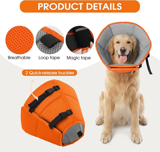 Dog Cone Collar After Surgery for Large Dogs, Adjustable Soft Cone for Dogs to Stop Licking, Professional Elizabethan Collar for Pet, Recovery Cones for Wound Healing & Hot Spots