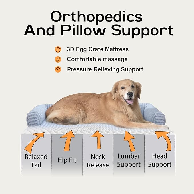 Large Dog Bed Orthopedic Washable Dog Beds Bolster - Medium Large Big Dogs - Memory Foam Dogs Couch Sofa - Waterproof with Removable Cover