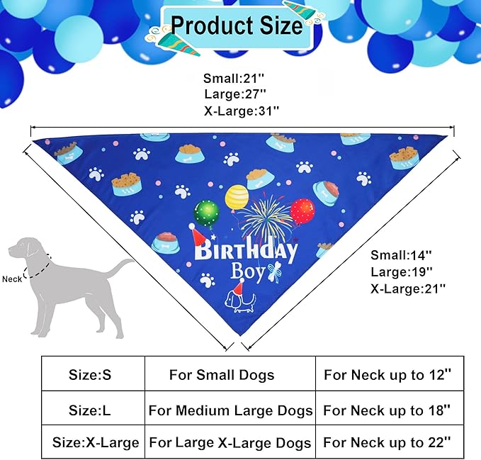 ADOGGYGO Dog Bandana Hat Set for Birthday Party Supply, Boy Girl Pet Birthday Scarf for Medium Large Dog (Large, Blue)
