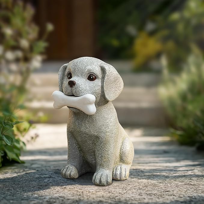 Solar Dog Statue with Glowing Bone Light, Outdoor Puppy Figurine for Garden Yard Decor, Gift for Dog Lovers, Mom, Grandma, Perfect for Birthday, Housewarming, Pet Memorial