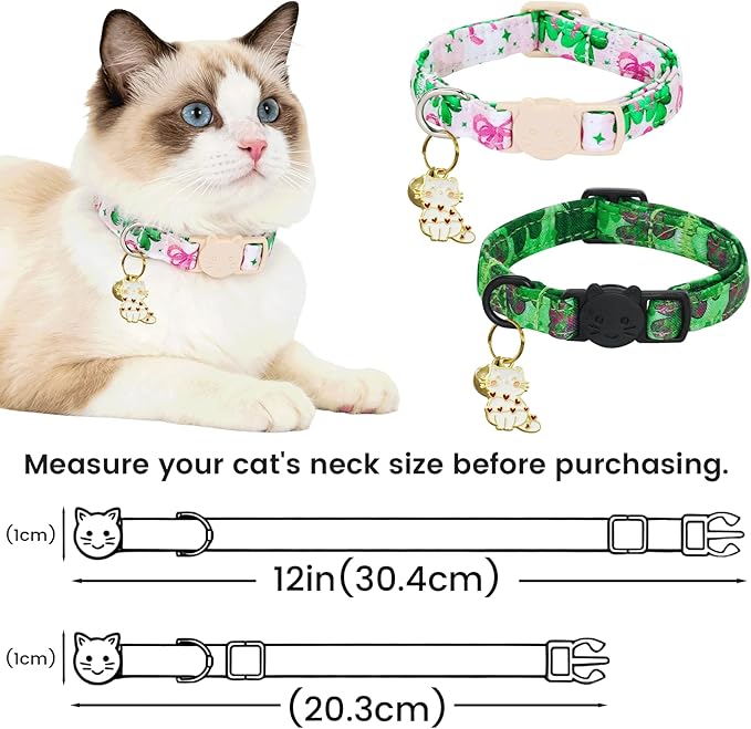 Elegant little tail 2 Pack Cat Collar- St. Patrick's Cat Collars Breakaway with Bell Pendant Wedding Kitten Boy Girl Safety Adjustable 7-12 Inch Collar for Small Cats Puppy