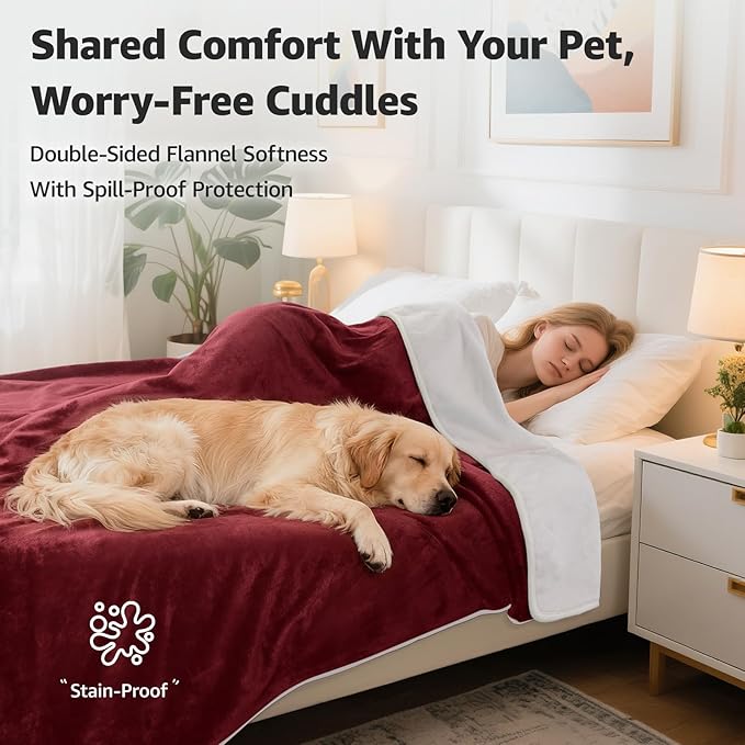 LOOBANI Waterproof Blanket for Bed: Reversible Soft Flannel King Size Bed Blanket 85" x 108", Waterproof Dog Blankets for Large Dogs, Spill-Proof Cover for Furniture Protection, Movie Time, Red