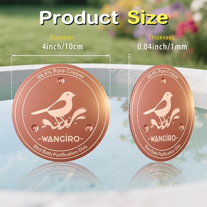Bird Bath Copper Disk 2PCS-99.99% Pure Copper Purification Disk 1 mm Thick with Triple Support for Outdoor Birdbaths Bowls,4 Inch