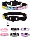 Cat Collars for Girl Cats with Rhinestone Soft Velvet,Breakaway Cat Collars with Bell,Adjustable Safe Kitten Collar (Multicolour Black)