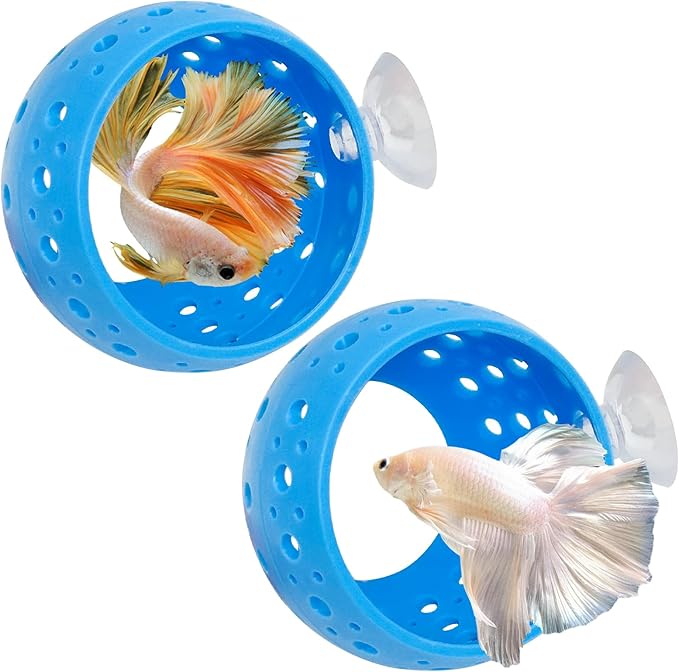Fhiny Betta Tunnel, 2 PCS Aquarium Fish Hideout with Suction Cup Tank Tunnel Shrimp Cave Aquarium Ornament Fish Tank Accessories for Shrimp Betta Guppy Hiding Resting (Blue)