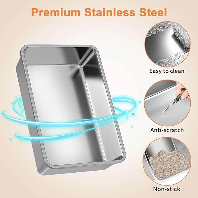 URPOWER Stainless Steel Cat Litter Box with Lid Extra Large Enclosed Litter Box for Cats Non-Sticky Metal Pan with High Sided Enclosure & Scoop, Front & Top Entry, Anti-Leakage, Easy Cleaning