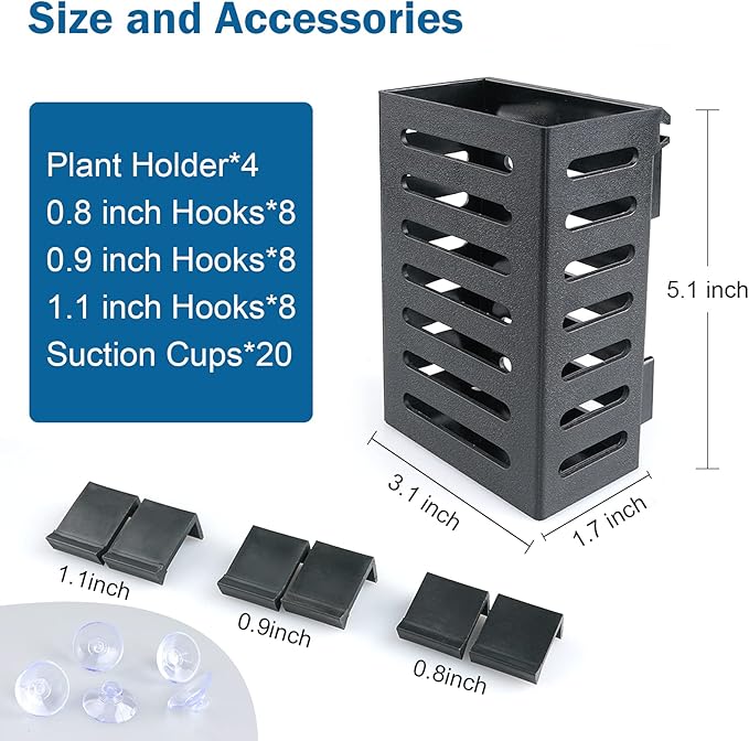 Aquarium Plant Holder 4 PCS Hanging Aquatic Plant Pot with 24 Hooks and 20 Suction Cups for Fish Tank Aquarium Planter and Aquascape Decorations (Black)