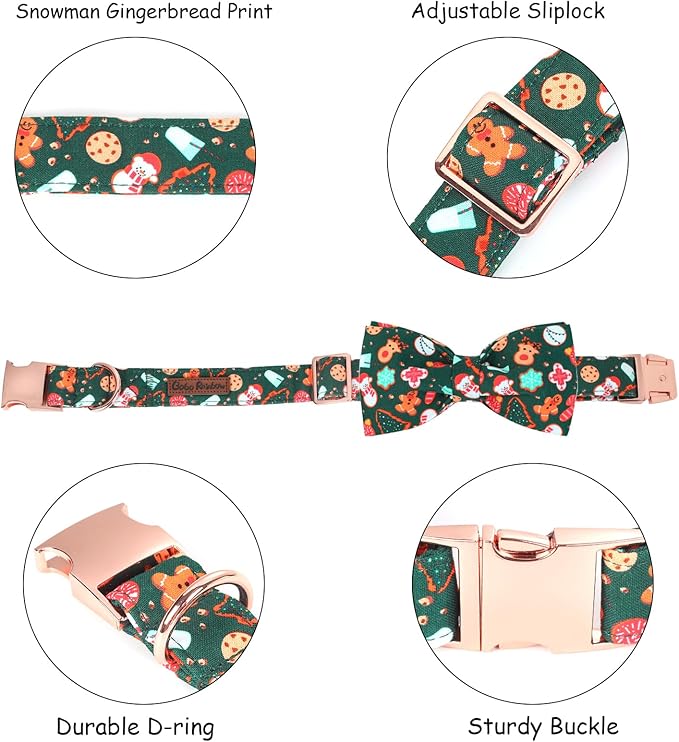 Christmas Dog Collar, Cute Winter Holiday Collars Green Christmas Tree and Snowman Print Metal Buckle Collar Adjustable Sturdy Collars for X-Large Girl Boy Dogs