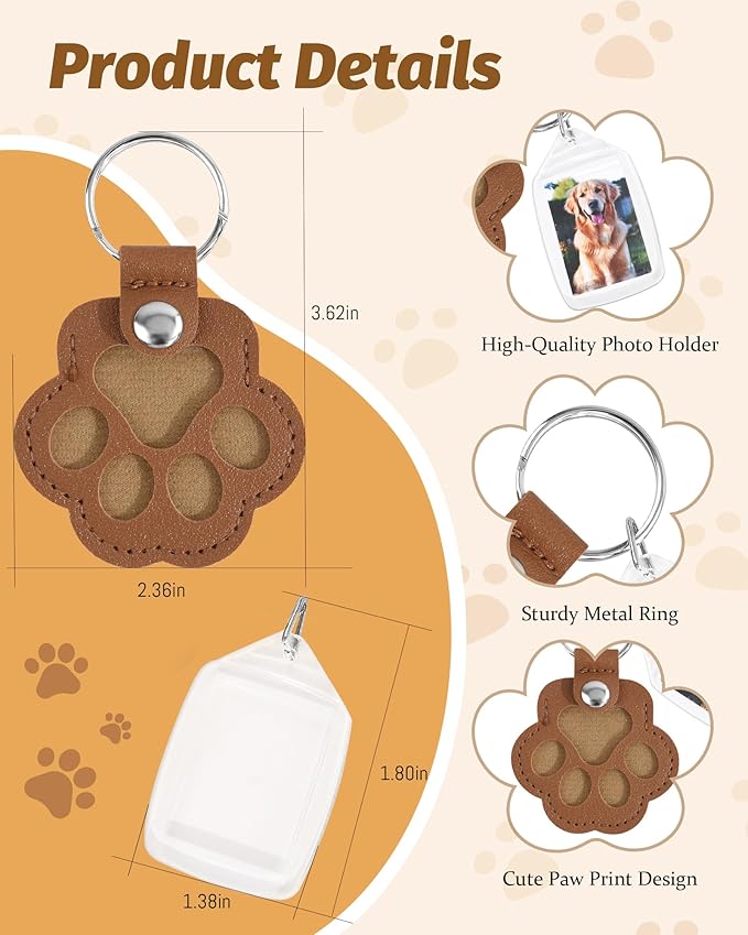 Seyaa Pet Memorial Gifts for Dog Owner Lovers, Dog Hair Storage Keychain with Photo Holder, Leather Paw Keychain Accessories