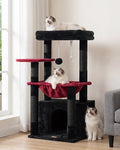Heybly Cat Tree, Kitten Tower with Large Soft Cat Basket, Cat Condo with Spacious Cat Bed Cave with Hidden Space, Sisal-Covered Scratching Posts, Dangling Ball for Indoor Cats, Black and Red HCT008SBR