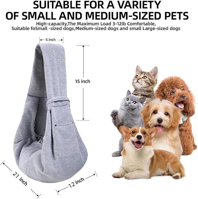 Dog Carrier Sling - Reversible Puppy Carrier Purse with Storage Pocket, Hand-Free Dog Sling Carrier for Carry Small Dogs and Cats, Travel Safety Harness, Dog and Cat Harness (Gray)