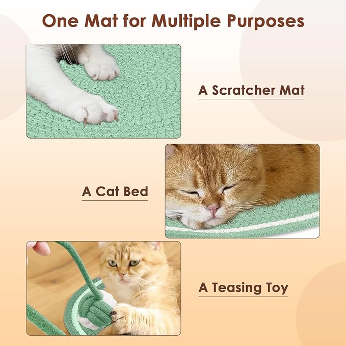 Natural Cotton Rope Cat Scratch Pad, 15.7'' Round Horizontal Floor Cat Scratching Pads, Cat Furniture Protector for Wall, Couch, Carpets, Sofas