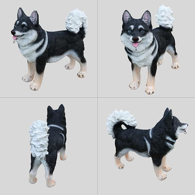 Akita Statue Outdoor Decorations – Outdoor Dog Statue Standing Black Akita with Removable Solar Light & Welcome Sign for Patio Décor