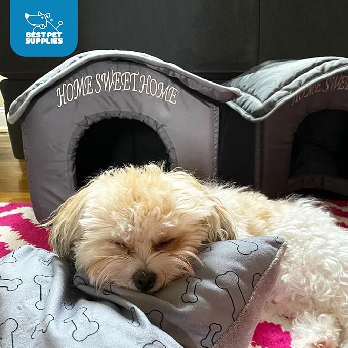 Best Pet Supplies Dog House Bed Crate Mat Tent Indoor Round Soft Plush for Small, Medium, and Large Breeds - Silver w/Bones, 16 x 16 x 14"