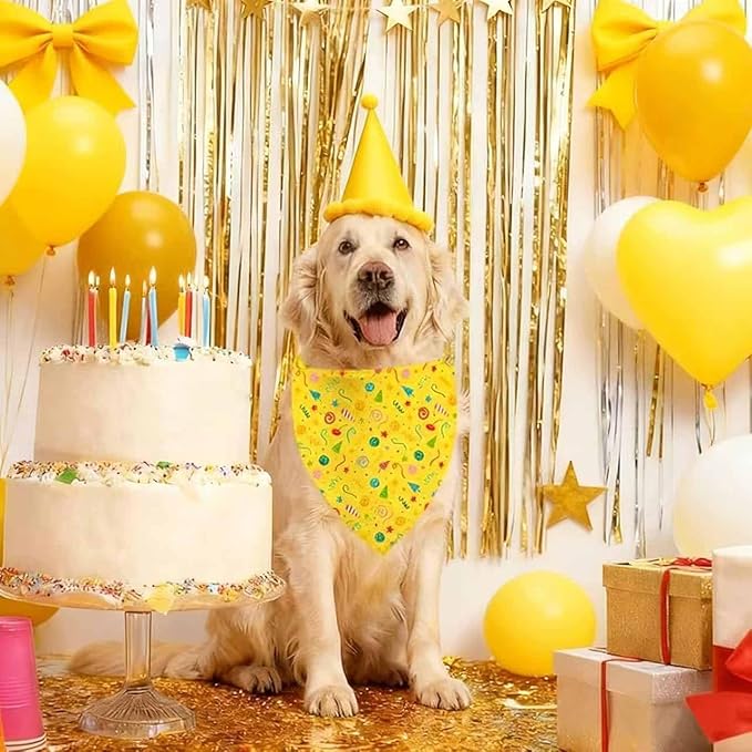 Birthday Dog Bandanas, Double Side Reversible Large Pet Bandanas, Celebration Set, Adjustable Triangle Holiday Scarves for Dogs Girl Boy Pets