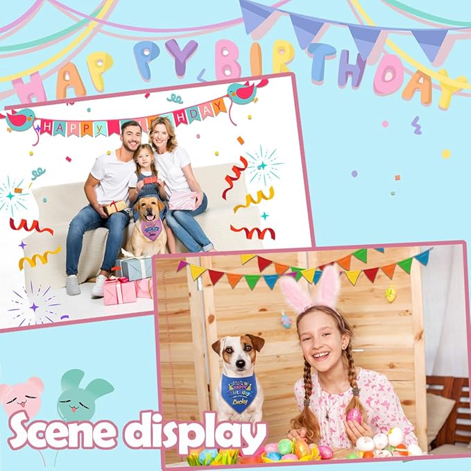 Personalized Dog Birthday Bandana, Happy Birthday Scarf with Embroidered Name,Dog Girl Boy Birthday Party Supplies Triangle Bibs,Gift for Medium Large Dogs Pets