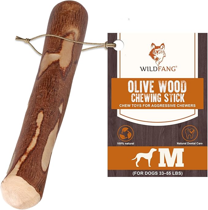 Wildfang® Olive Wood Chewing Sticks for Dogs, Medium - Tough Chew Toys for Aggressive Chewers, Puppy Chew Toys for Teething, Training for Chewing Muscles, Olive Wood Stick for Dog (33-55lbs)