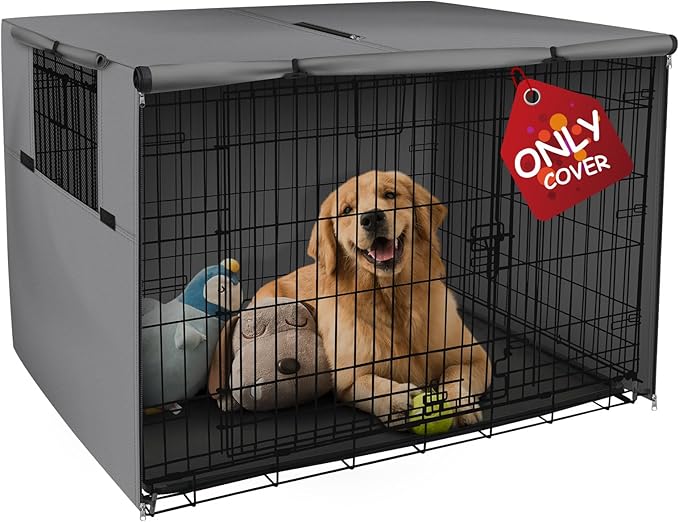 Explore Land Dog Crate Cover Heavy Duty Polyester Pet Kennel Sunshade Universal Fit for 42 inches Wire Cage (Grey)