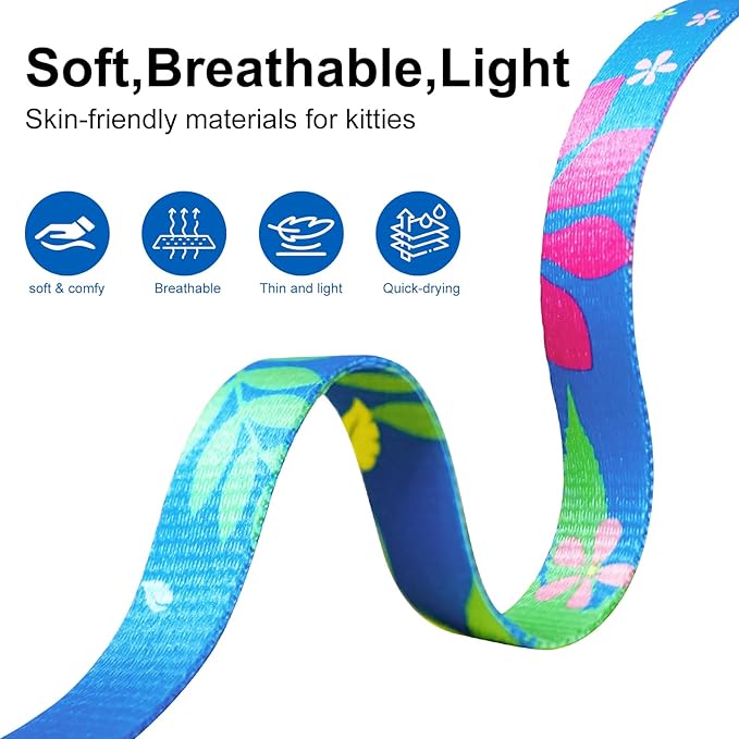 Cat Harness and Leash Set with Matching Collar – Escape Proof Harness for Cats, Adjustable & Lightweight, Tropical Hawaiian Leaf Print, Easy Wear for Outdoor Walking & Training