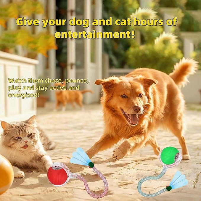 2 PCS Interactive Cat Toy Rolling Ball with Tail Chewie Viral Dog Ball, Smart Automatic Rolling Pet Balls,Automatic Moving Electric Cat Toy