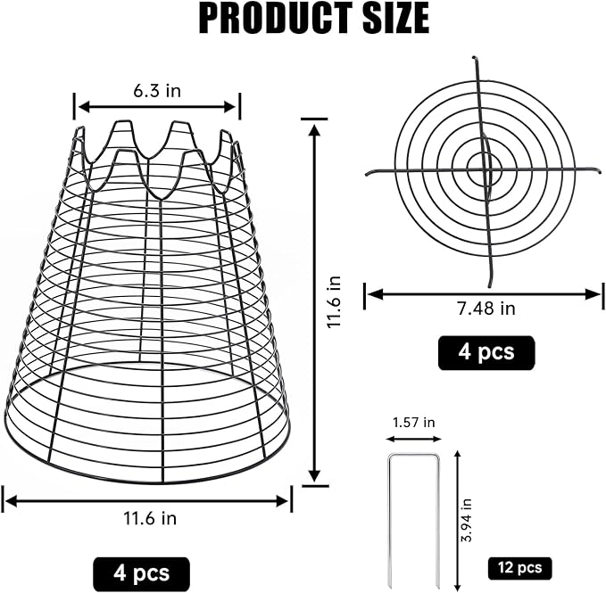 4 Pcs 11.6"×11.6" Plant Protectors from Animals, Sturdy Metal Plant Cages for Outdoor Plants, Reusable Wire Garden Cloches, Plant Protector to Keep Squirrels, Rabbits, Birds, Black