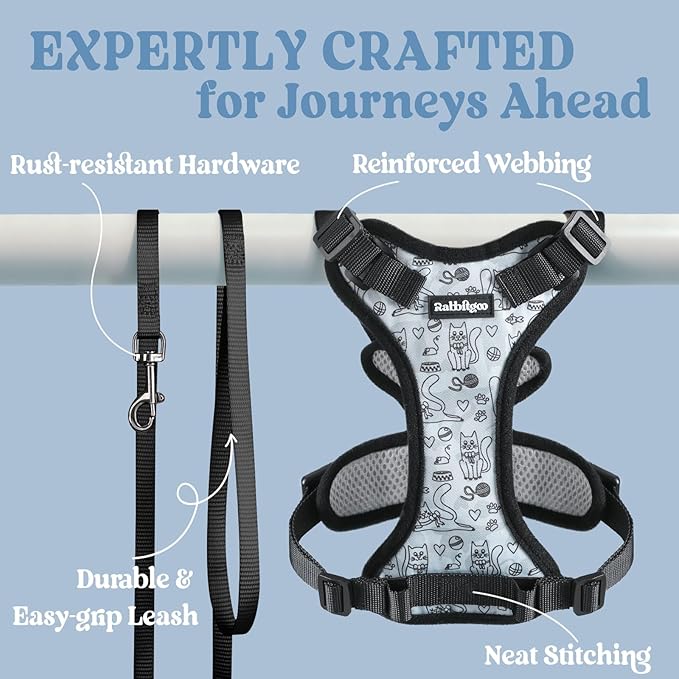 rabbitgoo Cat Harness and Leash for Walking, Escape Proof Soft Adjustable Vest Harnesses for Cats, Easy Control Breathable Reflective Strips Jacket, Doodle Gray,XXS