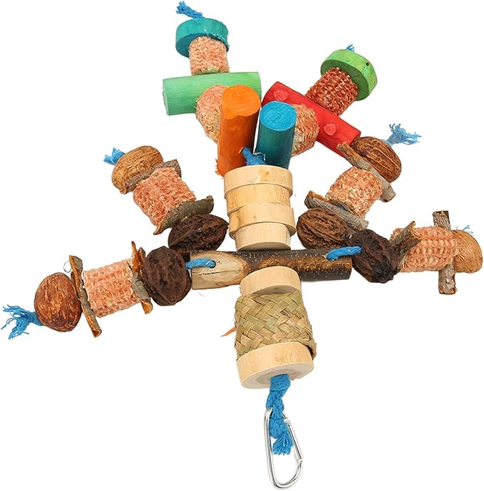 Parrot Chew Toy, Wood, Corn Cob and Nut, Non Edible Coloring, Beak Health, Foraging Toy for Macaws, Conures, Amazons