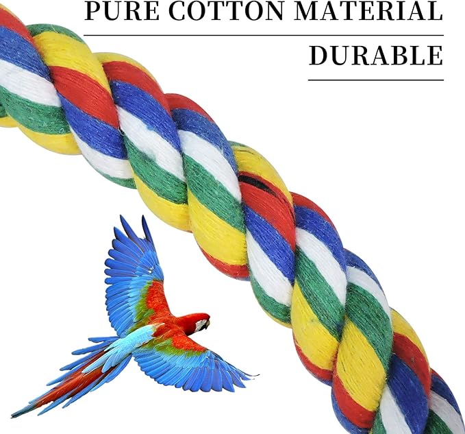 WishLotus Bird Swing, Cage Hanging Cotton Rope Swing Bite Resistance Perches Boredom Breaker for Budgie, Cockatiels, Conures, Finches, Small Parakeets (25cm)