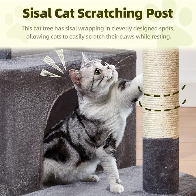 Taoqimiao MS043G Cat Tree, 32.2-Inch Cat Tower for Indoors Cats, Cat Condo with Large Cat Perch, Spacious Cat Cave, Scratching Posts for Small and Medium Cats, Smoky Gray