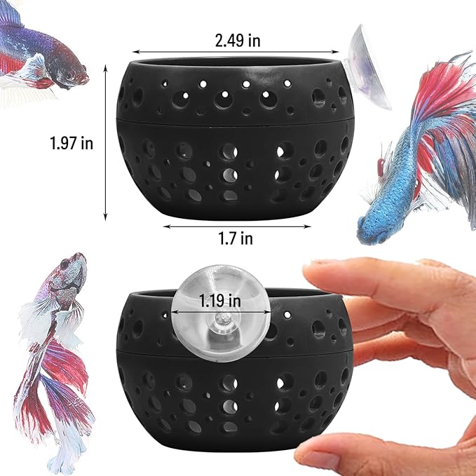 Fhiny Betta Tunnel, Aquarium Fish Hideout with Suction Cup - Shrimp Cave Aquarium Decor for Small Fish, Shrimp, Guppy Hiding & Resting (Black)