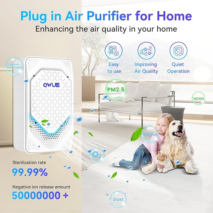 4Pack Plug in Air Ionizer, Negative Ion Air Purifier Plug In, Mini Filterless Air Freshener Quiet Air Cleaner Portable Air Purifiers Odors Smoke for Home Office, Bedroom, Bathroom