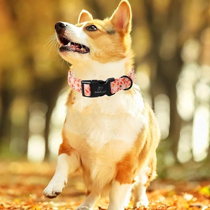 Fall Dog Collar, Cute Football Pattern Puppy Collar, Orange Adjustable Cotton Holiday Tanksgiving Dog Collars for Small Medium Large Boy&Girl Dogs XL