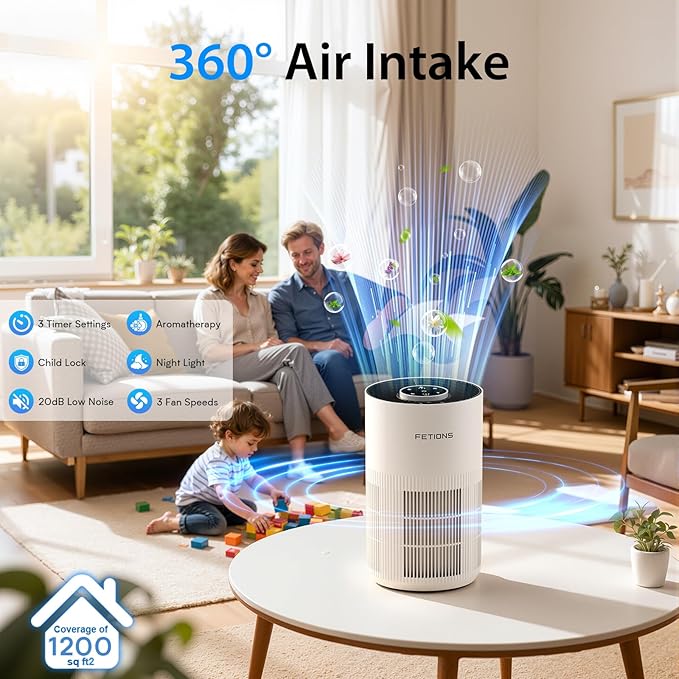Air Purifiers for Bedroom Home up to 1200Ft², Small Air Purifier for Bedroom, H14 HEPA Air Purifiers for Home Pets,with Sleep Mode, 3 Speeds, Timer, Aroma Function
